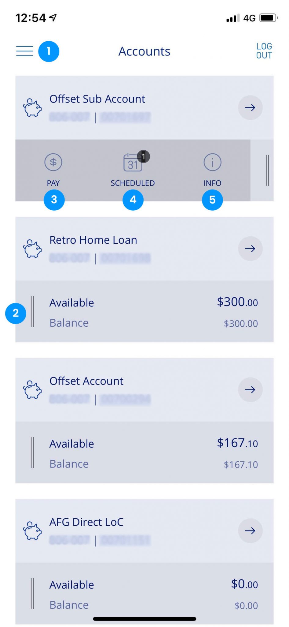 Retro App Accounts Screen AFG Home Loans